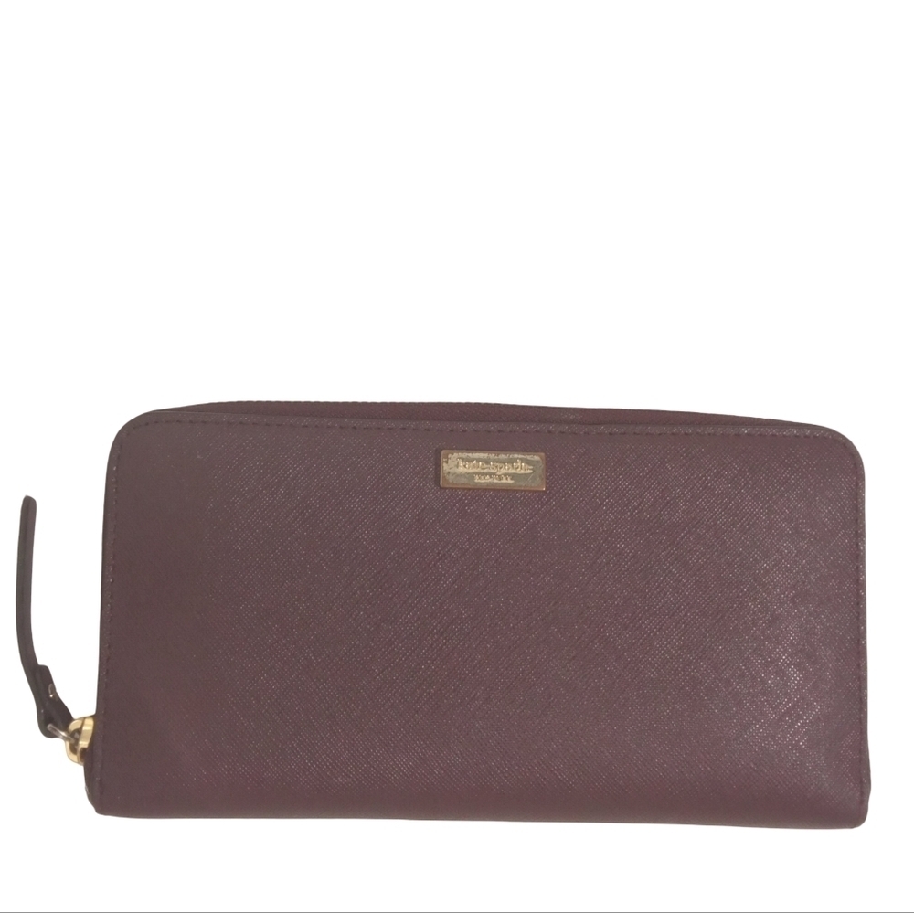 Kate Spade Burgundy Saffiano Leather Zip Around Wallet Wristlet Classic Preppy
